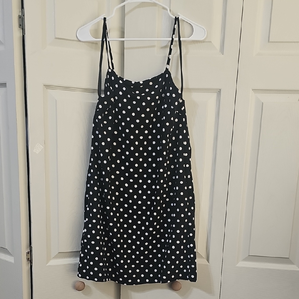Monteau women's Linen Blend Black & White Polka Dot Dress.  #0291